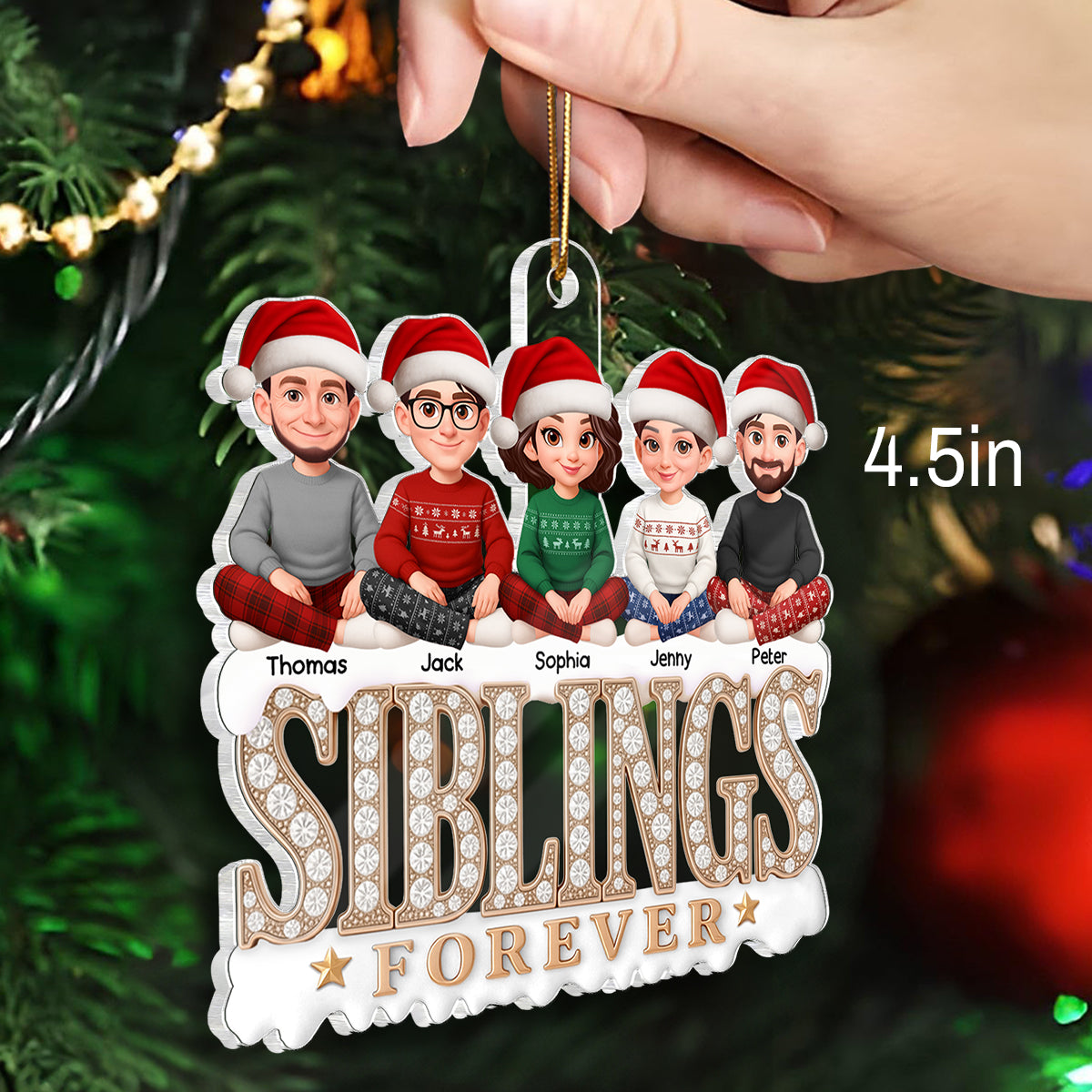 Siblings Forever 3D Crystal Effect - Personalized Acrylic Ornament - Christmas Gift for Siblings