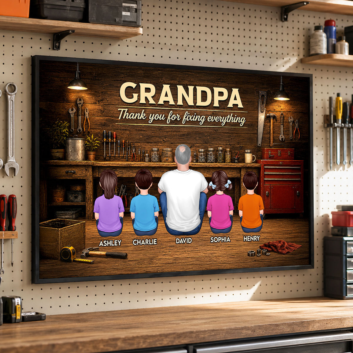 Grandpa Thanks For Fixing Everything - Personalized Poster - Father's Day Gift For Grandpa, DIY Man, Handyman