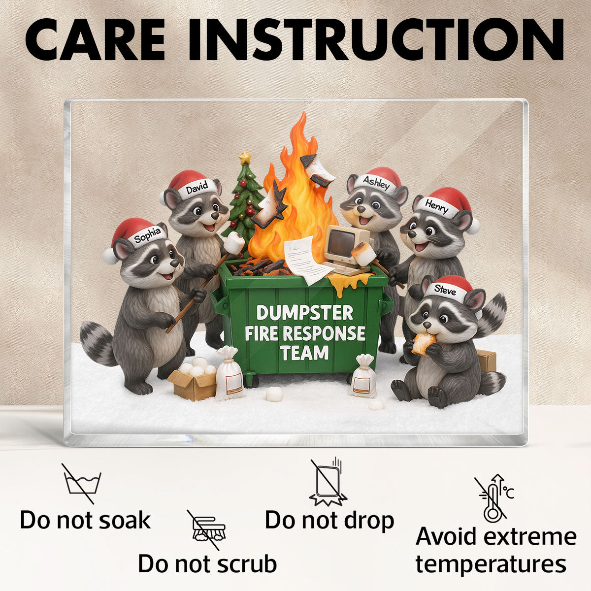 Funny Raccoon Dumpster on Fire Response Team - Personalized Acrylic Block Plaque - Funny Holiday Gift for Coworkers