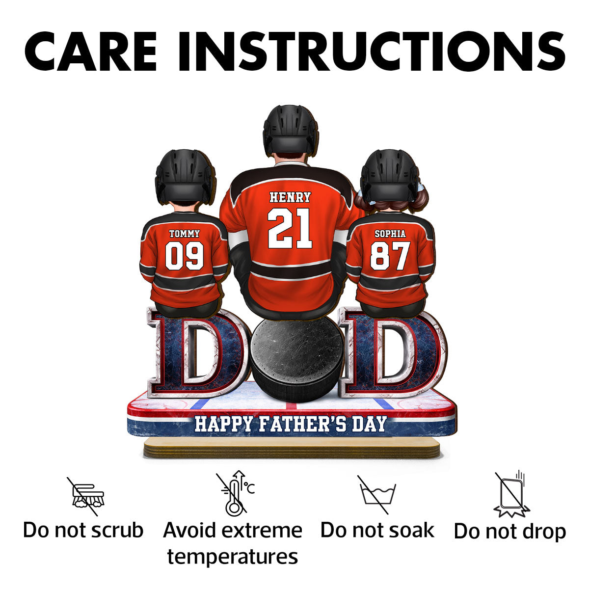 Hockey Dad And Kids Sitting Together - Personalized 2-Layered Wooden Plaque -  Gift, Gift For Hockey Dad, Gift For Husband