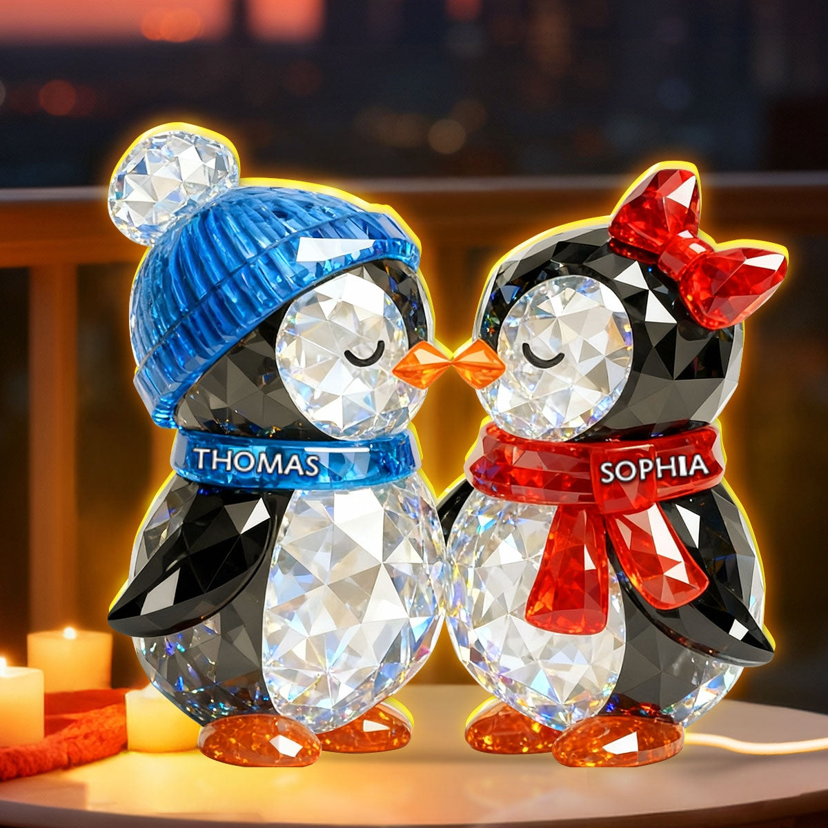 Penguin Couple Eternal Love - Personalized Light Box - Gift for Him, Gift for Her