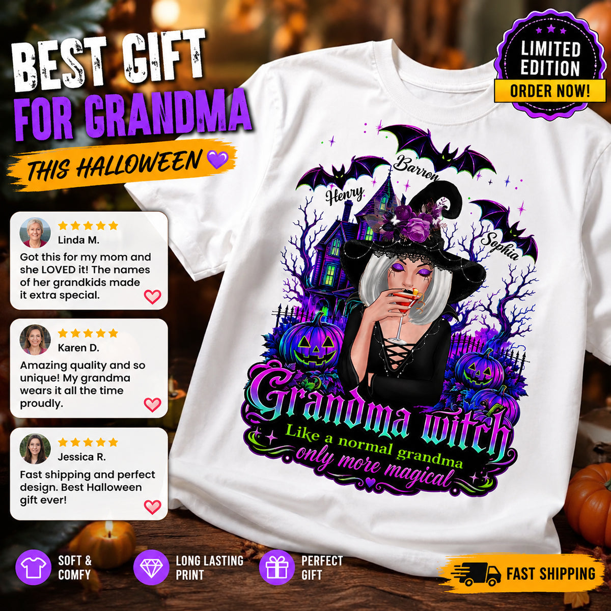 Grandma Witch More Magical - Personalized Shirt - Halloween Spooky Scene, Gift for Grandma