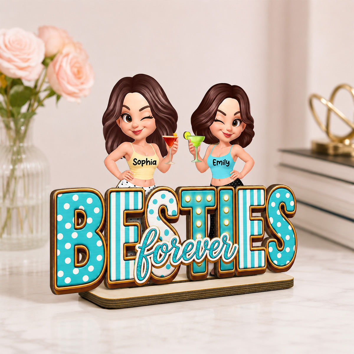 Besties Forever Trendy Girls - Personalized Wooden Plaque