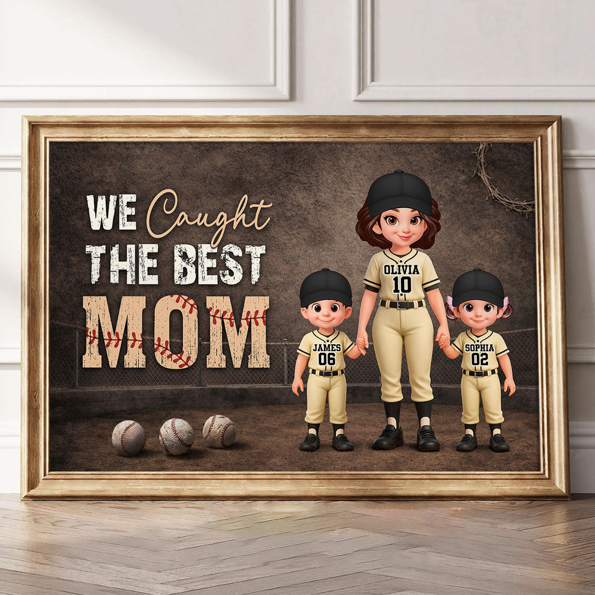 Baseball Field We Caught the Best Mom - Personalized Poster - Mother's Day Gift for Mom, Wife