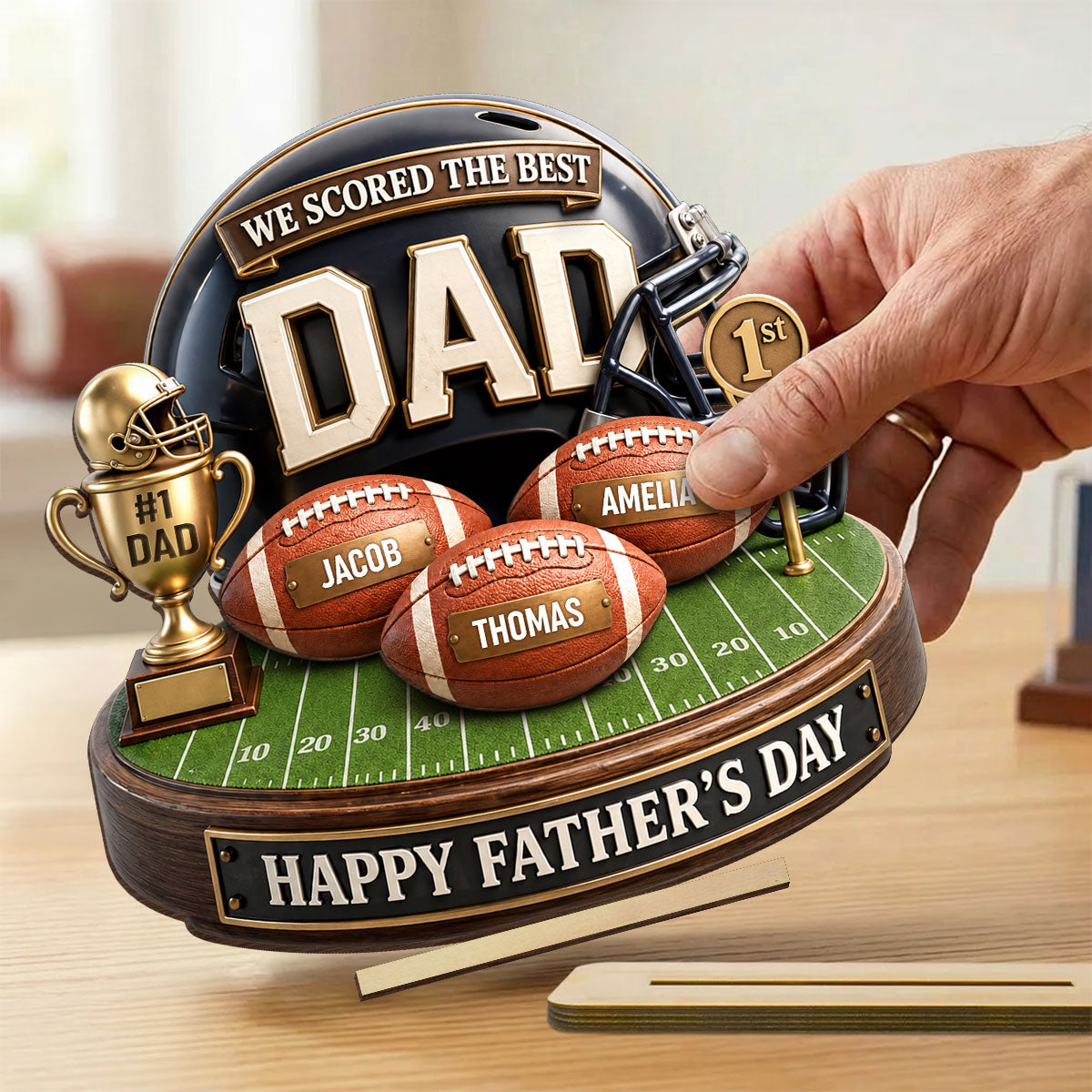 We Scored The Best Dad American Football Trophy - Personalized 2-Layered Wooden Plaque - Heartfelt Gift For Football Dad, Gift For Husband