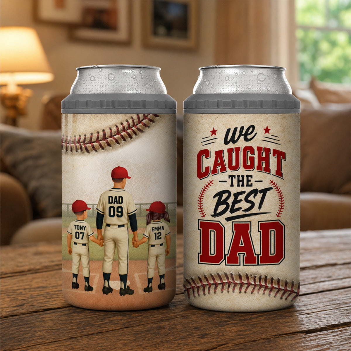 We Caught The Best Dad Baseball Dad & Kids - Personalized Can Cooler - Father's Day Gift For Dad, Husband