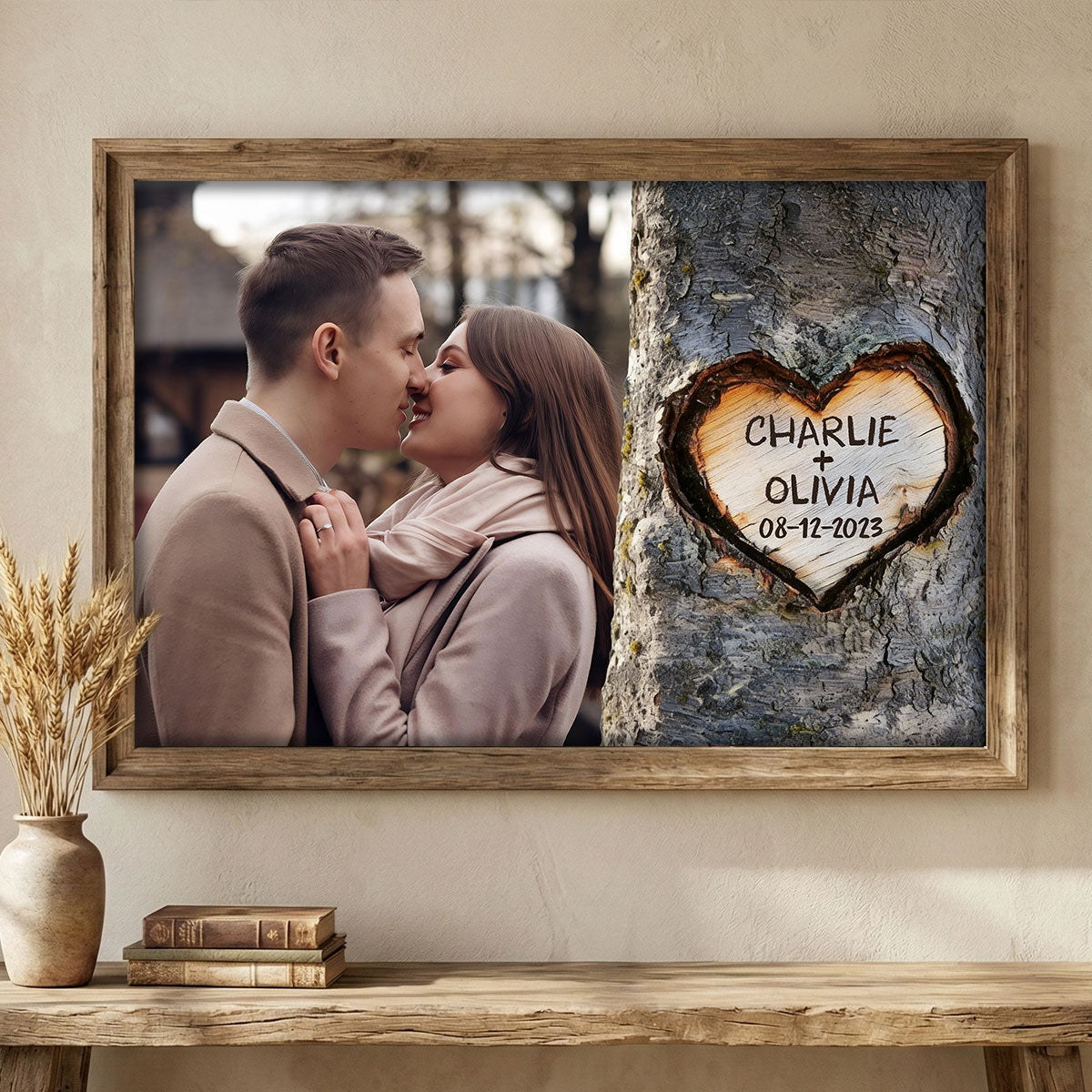 Couple Custom Photo Heart Carved Tree - Personalized Poster - Anniversary Gift, Valentine's Gift For Him, For Her