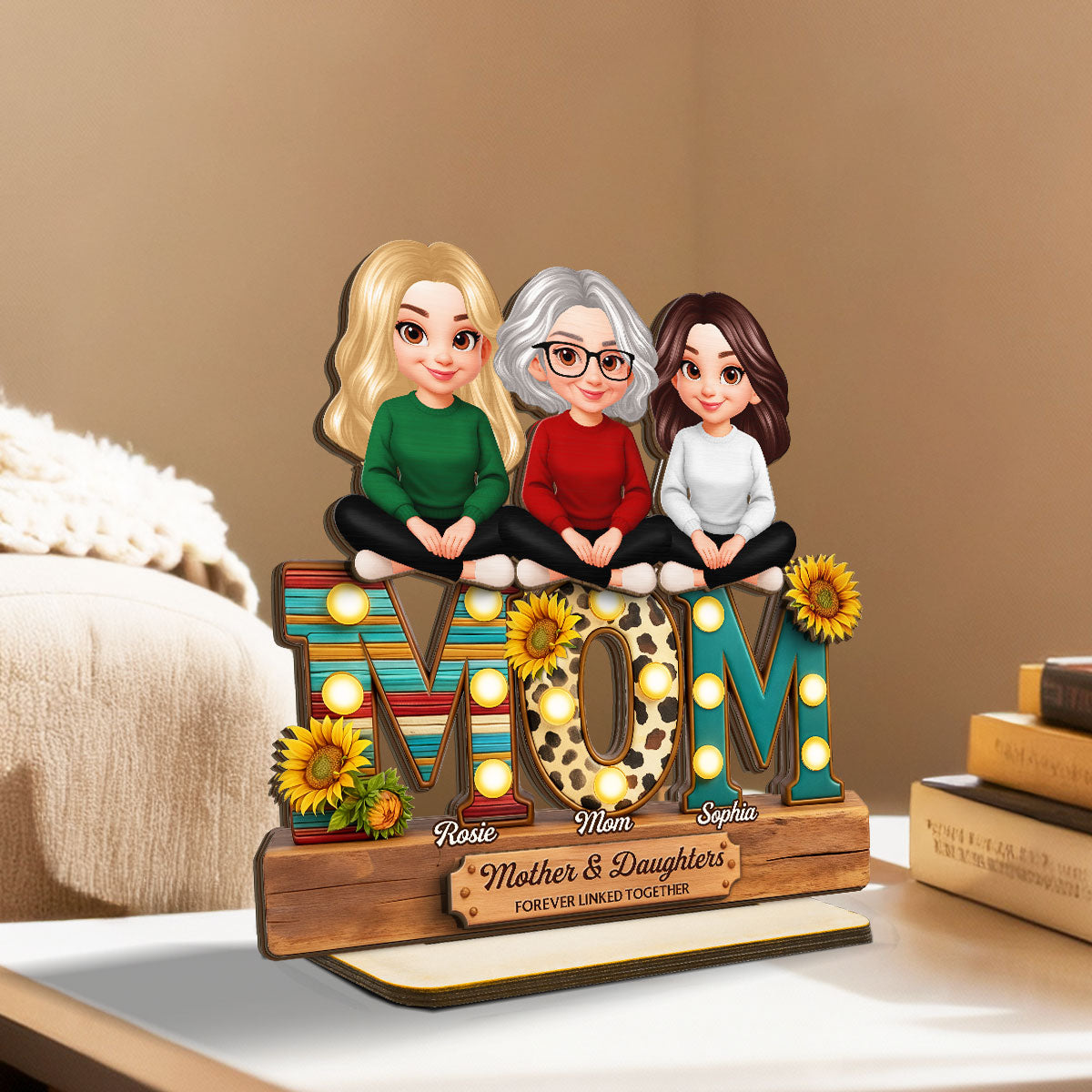Western Patterns MOM And Daughters Sons - Personalized 2-Layered Wooden Plaque - Gift For Mom