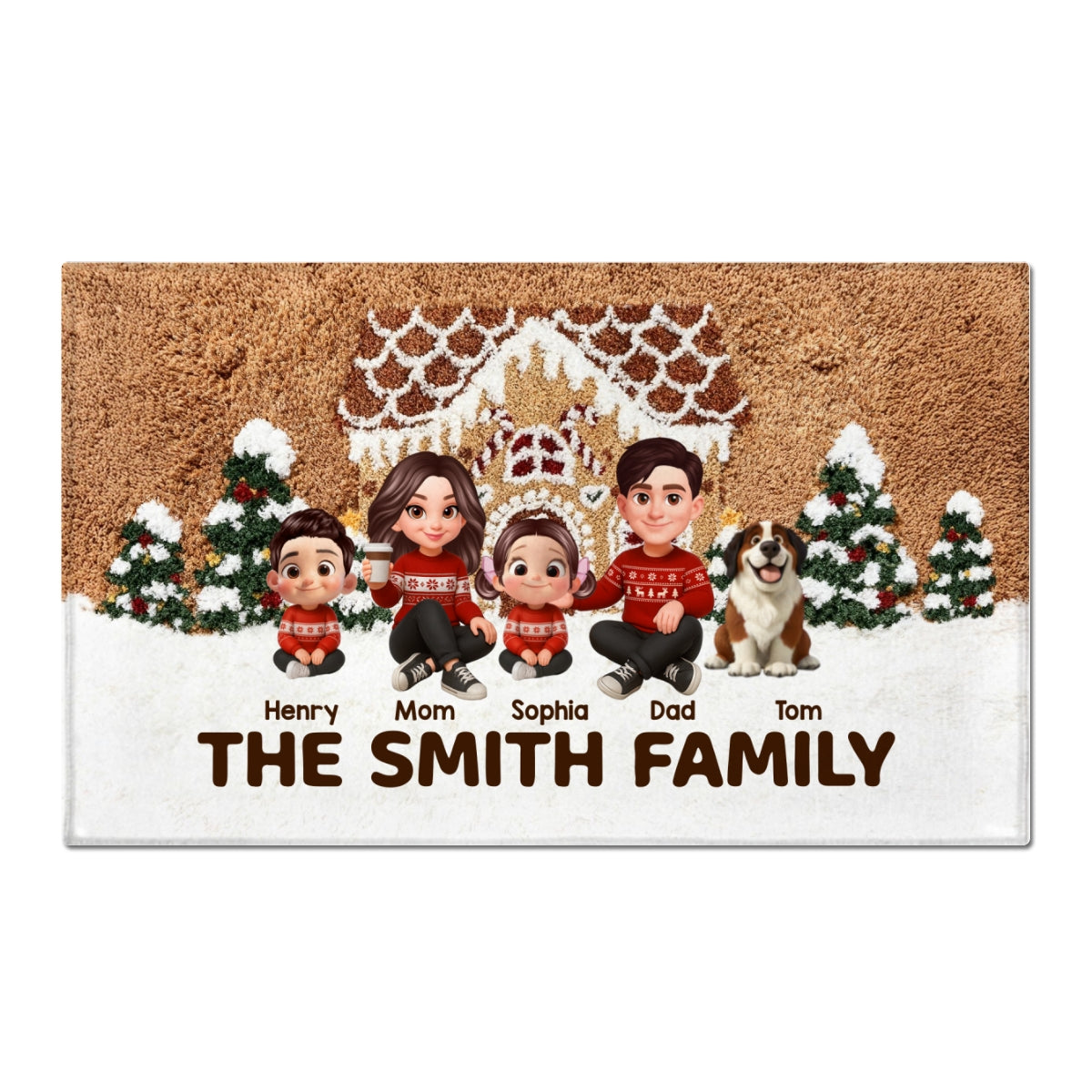 3D Effect Gingerbread House Family Christmas - Personalized Doormat