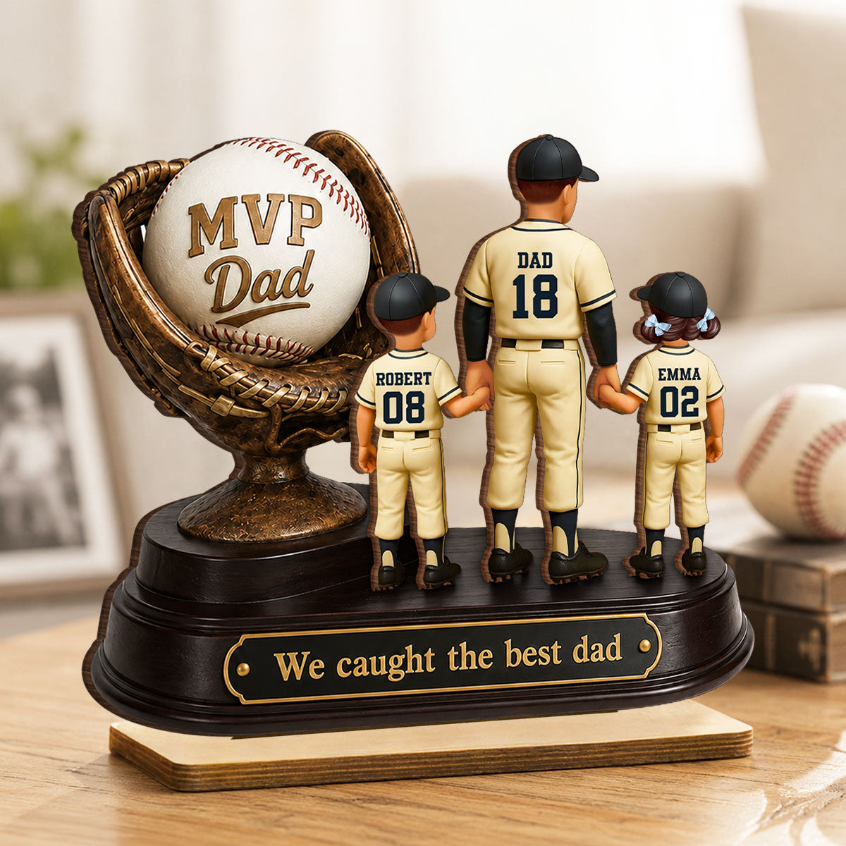 We Caught the Best Dad Baseball Trophy - Personalized 2-Layered Wooden Plaque -  Gift for Dad, Husband