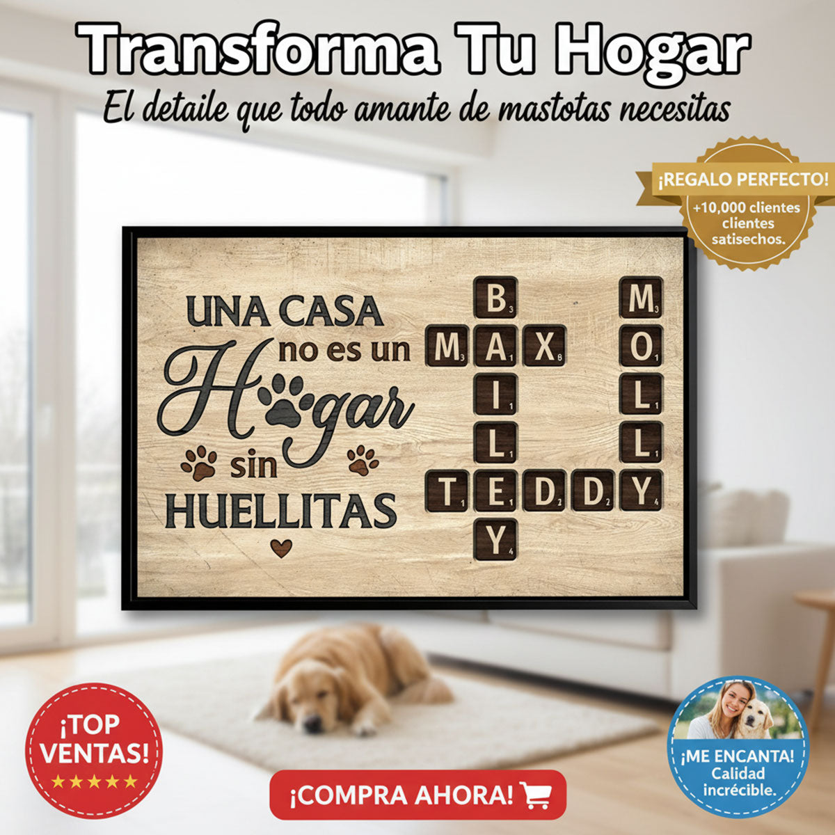 Una Casa No Es Un Hogar Sin Huellitas Crossword Puzzle Art - Personalized Poster - Spanish Version Home Decor For Pet Lovers