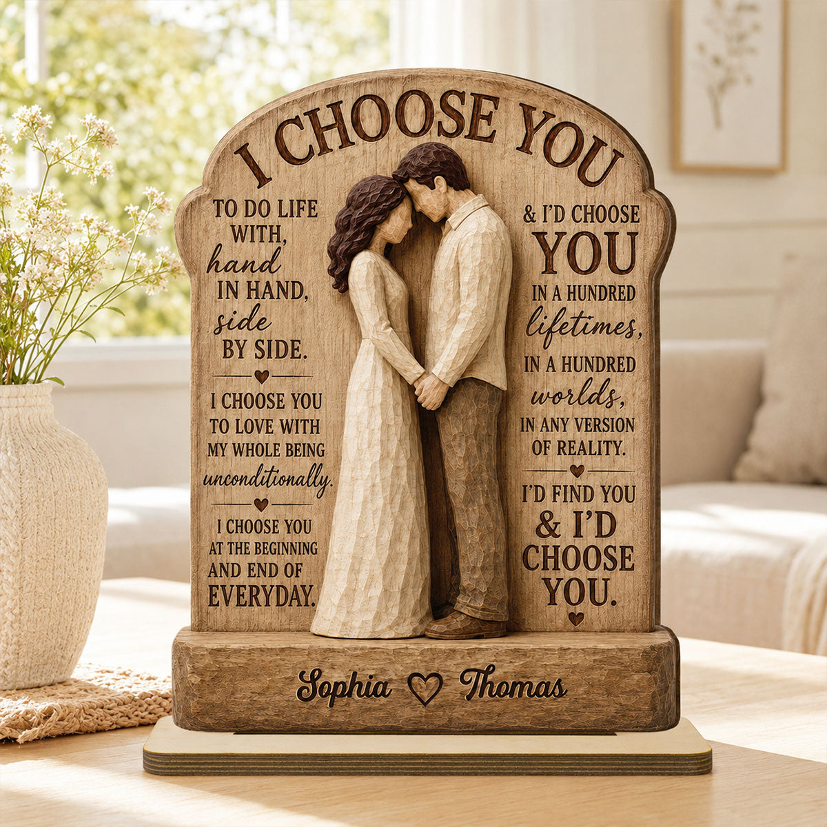 I Choose You Couple Hand In Hand 2D Flat - Personalized 2-Layered Wooden Plaque - Anniversary Gift Keepsake For Couples