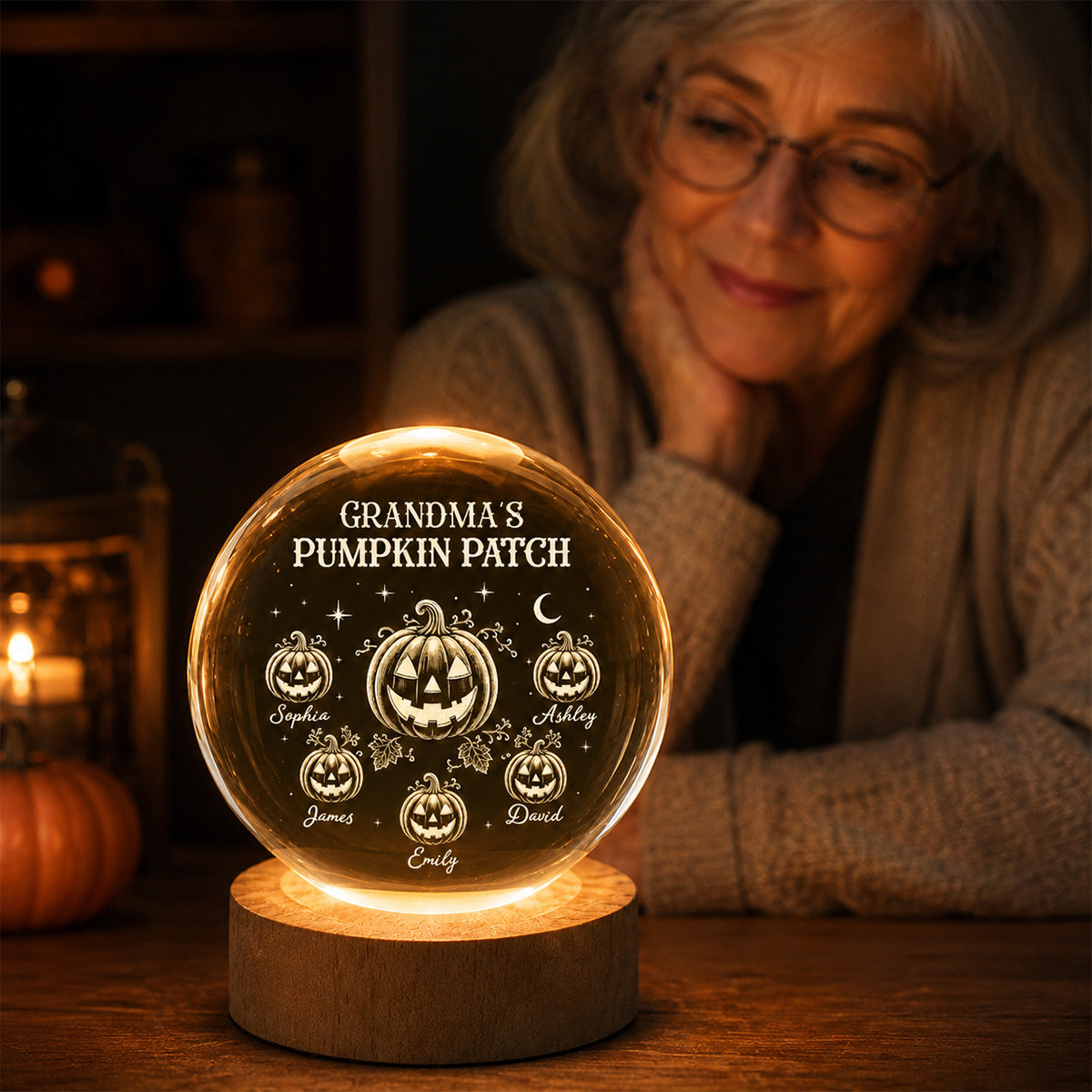 Halloween Grandma Pumpkins - Personalized Crystal Ball Night Light