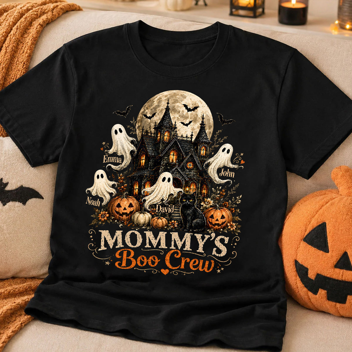 Mommy's Boo Crew Halloween Haunted House - Personalized Shirt - Gift for Mom, Wife