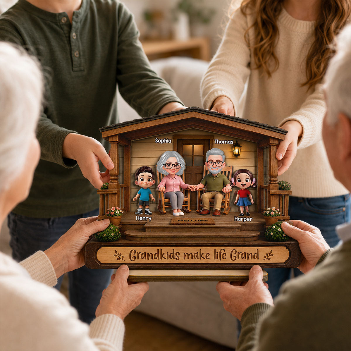 There's No Place Like Grandparents' House 2D Flat - Personalized 2-Layered Wooden Plaque - Home Decor Gift For Grandparents