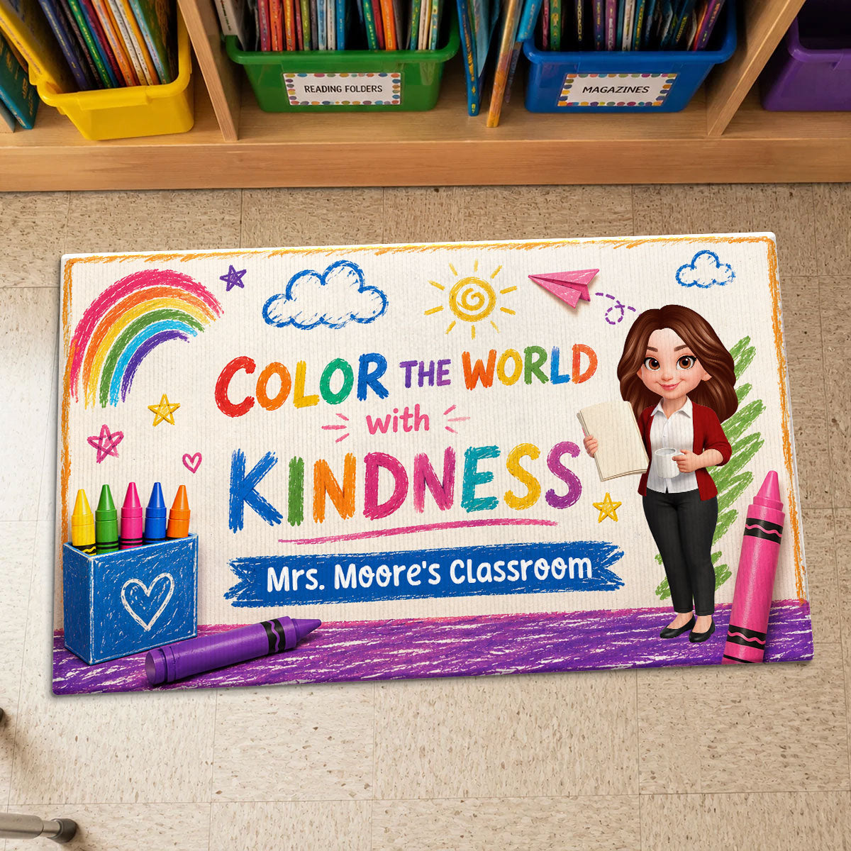 Colour The World With The Kindness - Personalized Doormat - Back To School Gift For Teacher, Classroom Decor
