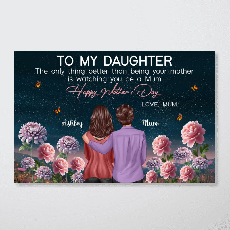 To My Daughter From Mum Birth Month Flower Beautiful Hill At Night - Personalised Poster - Mother's Day Gift