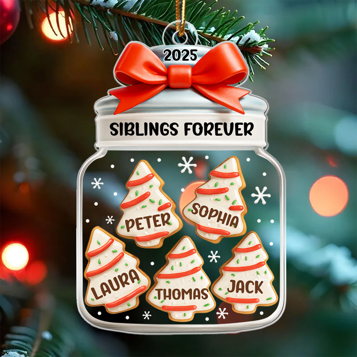 Christmas Tree Cake Siblings Forever - Personalized Acrylic Ornament - Christmas Gift for Siblings