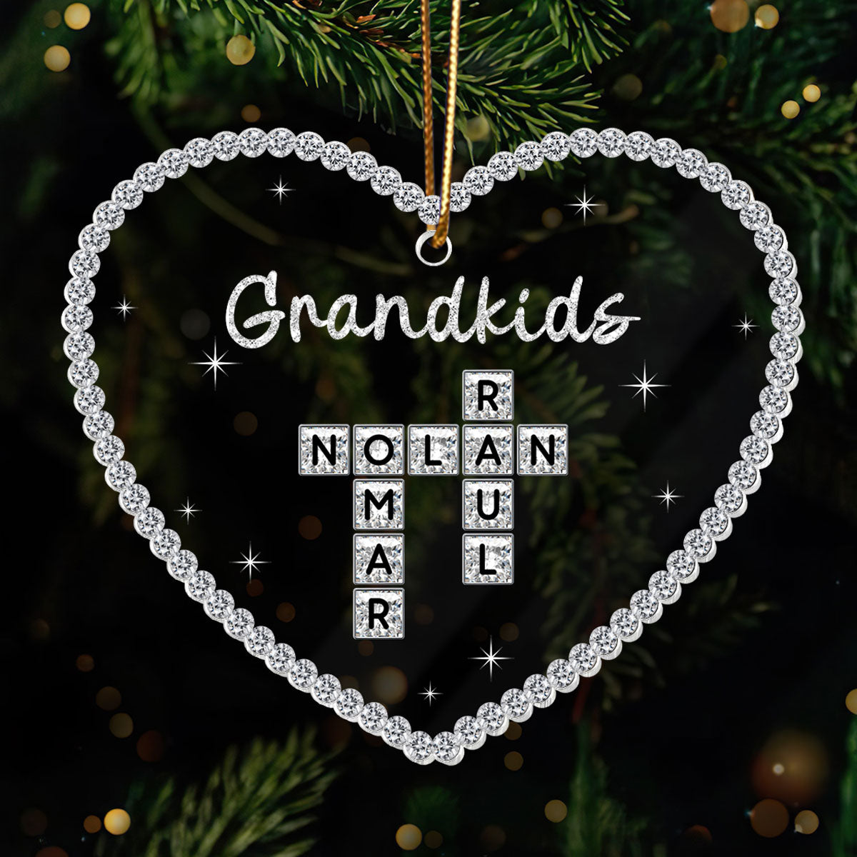 3D Shining Effect Grandkids Crossword Puzzle Art - Personalized Acrylic Ornament - Christmas Gift For Grandma, Grandkids