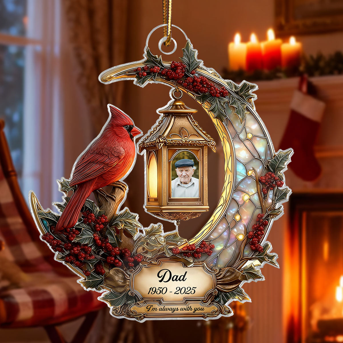 3D Stained Glass Effect Cardinal Memorial - Personalized Acrylic Ornament - Remembrance Gift, Sympathy Gift