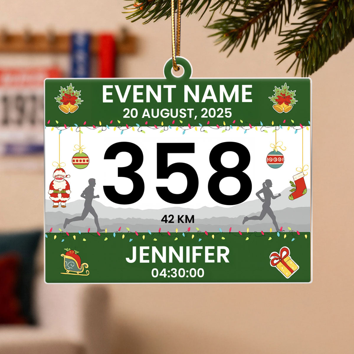 Custom Race Bib Cross Country Marathon - Personalized Acrylic Ornament - Christmas Gift for Marathon Runner, Marathon Lover