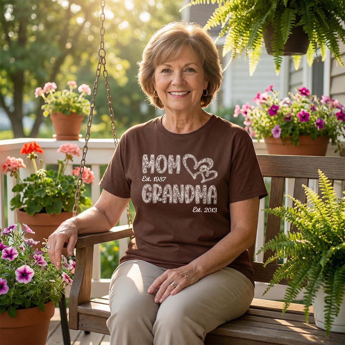 Mom Grandma Lace Pattern Est Year - Personalized Shirt - Gift For Grandma, Mom