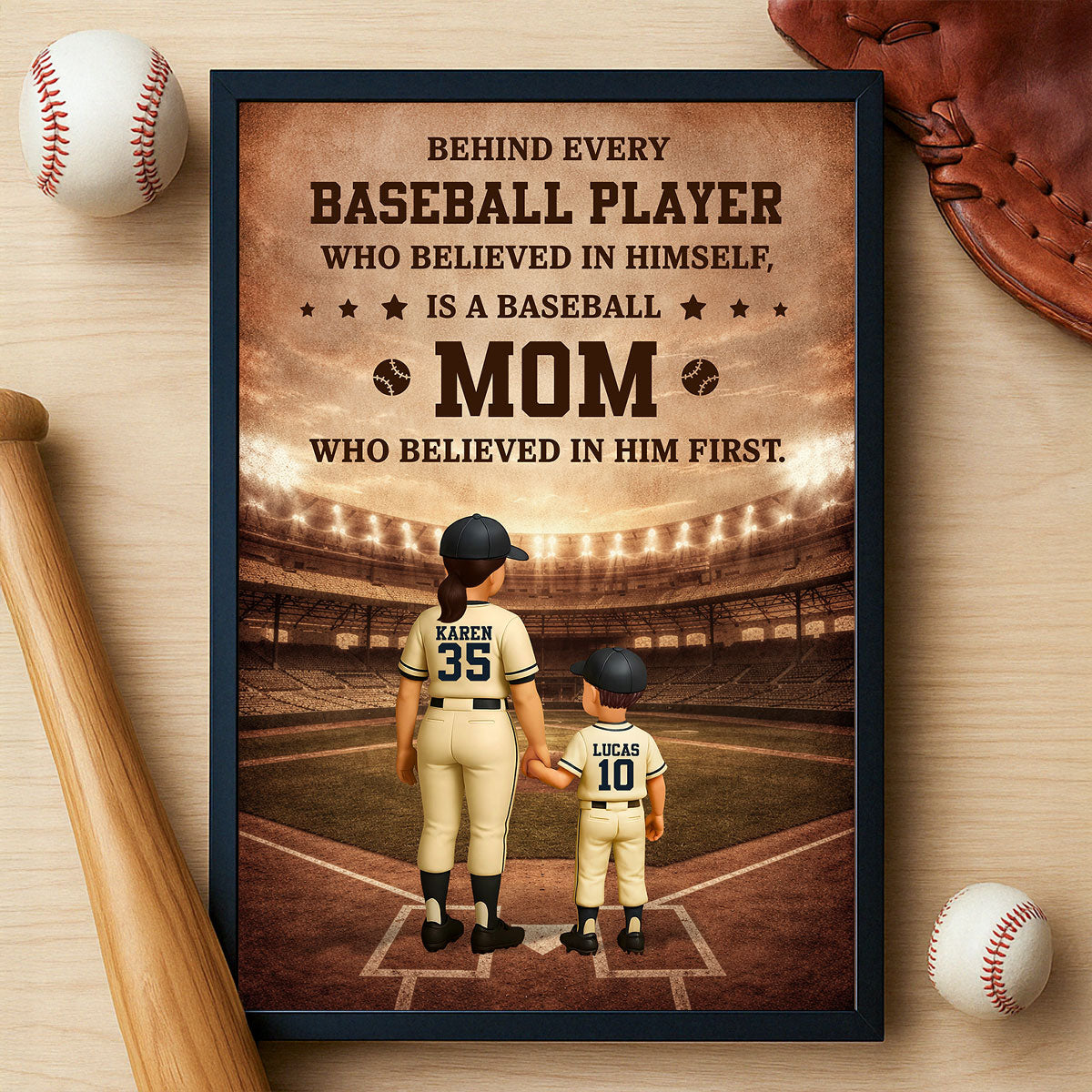 Behind Every Baseball Player is a Baseball Mom - Personalized Poster - Sentimental Mother's Day Gift for Mom, Wife