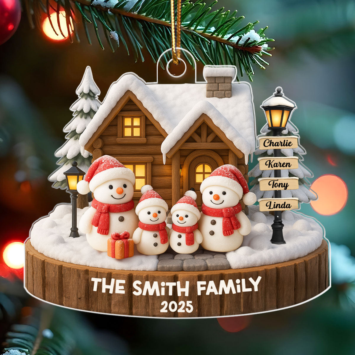 Snowman Family Sign Post Custom Name - Personalized Acrylic Ornament - Christmas Gift for Family