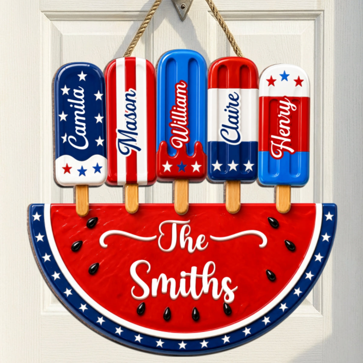 Patriotic Summer Popsicle Family Name - Personalized Wood Sign - American 250th Anniversary