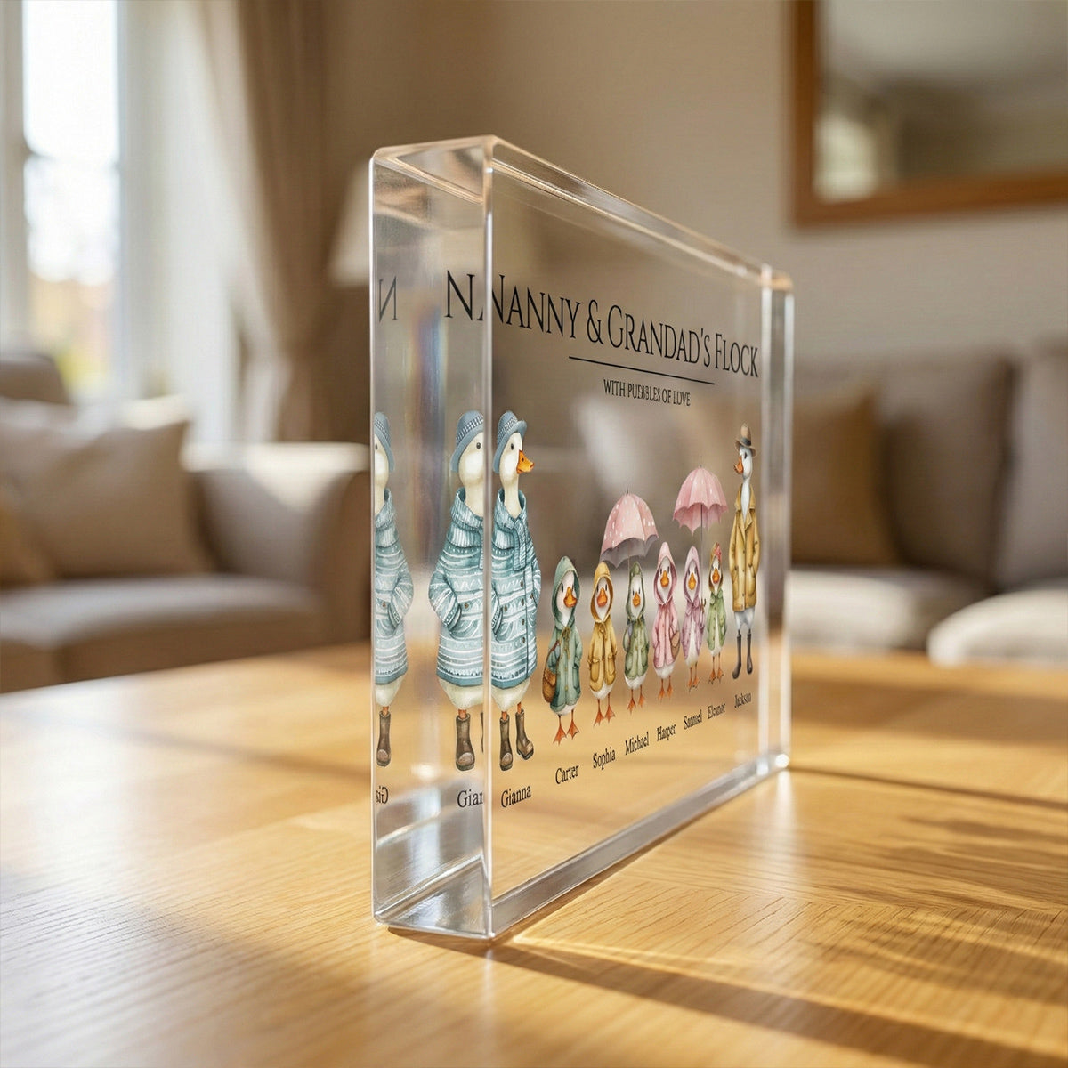 Grandparents Grandma Grandad's Flock Cute Watercolor Ducks - Personalised Acrylic Block Plaque