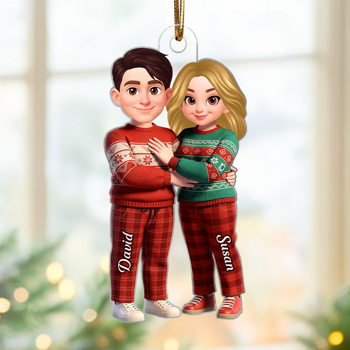 Cartoon Couple Standing Together - Personalized Acrylic Ornament - Christmas Gift for him, Gift for her