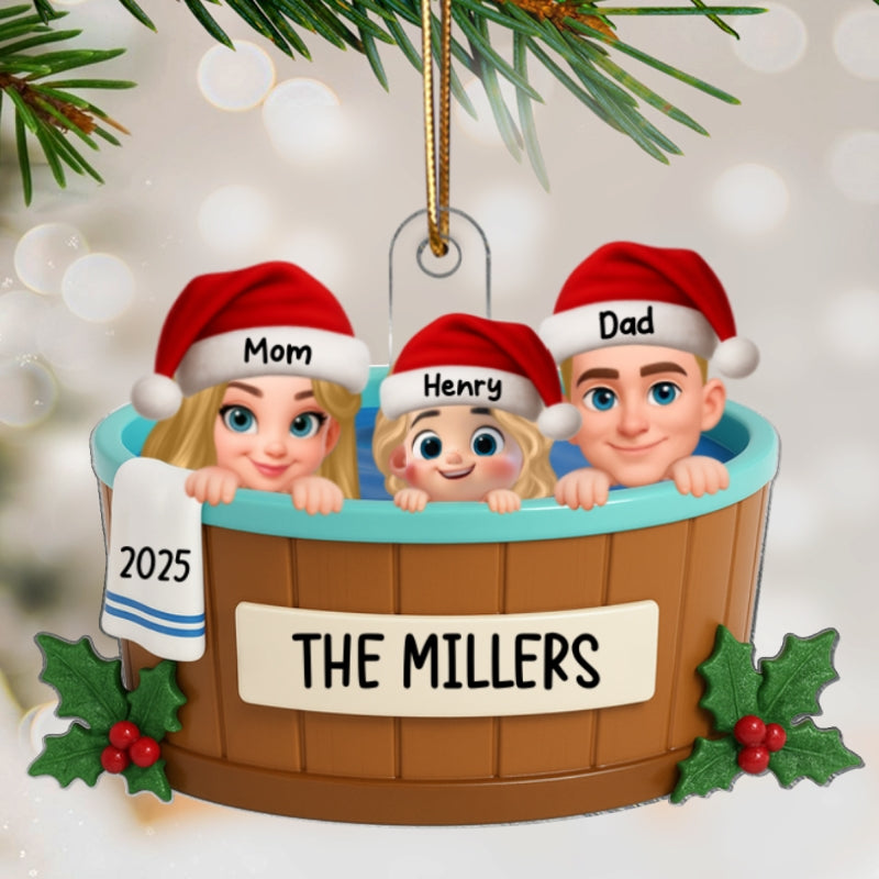 Family Hot Tub Jacuzzi - Personalized Acrylic Ornament - 2025 Christmas Family Ornament