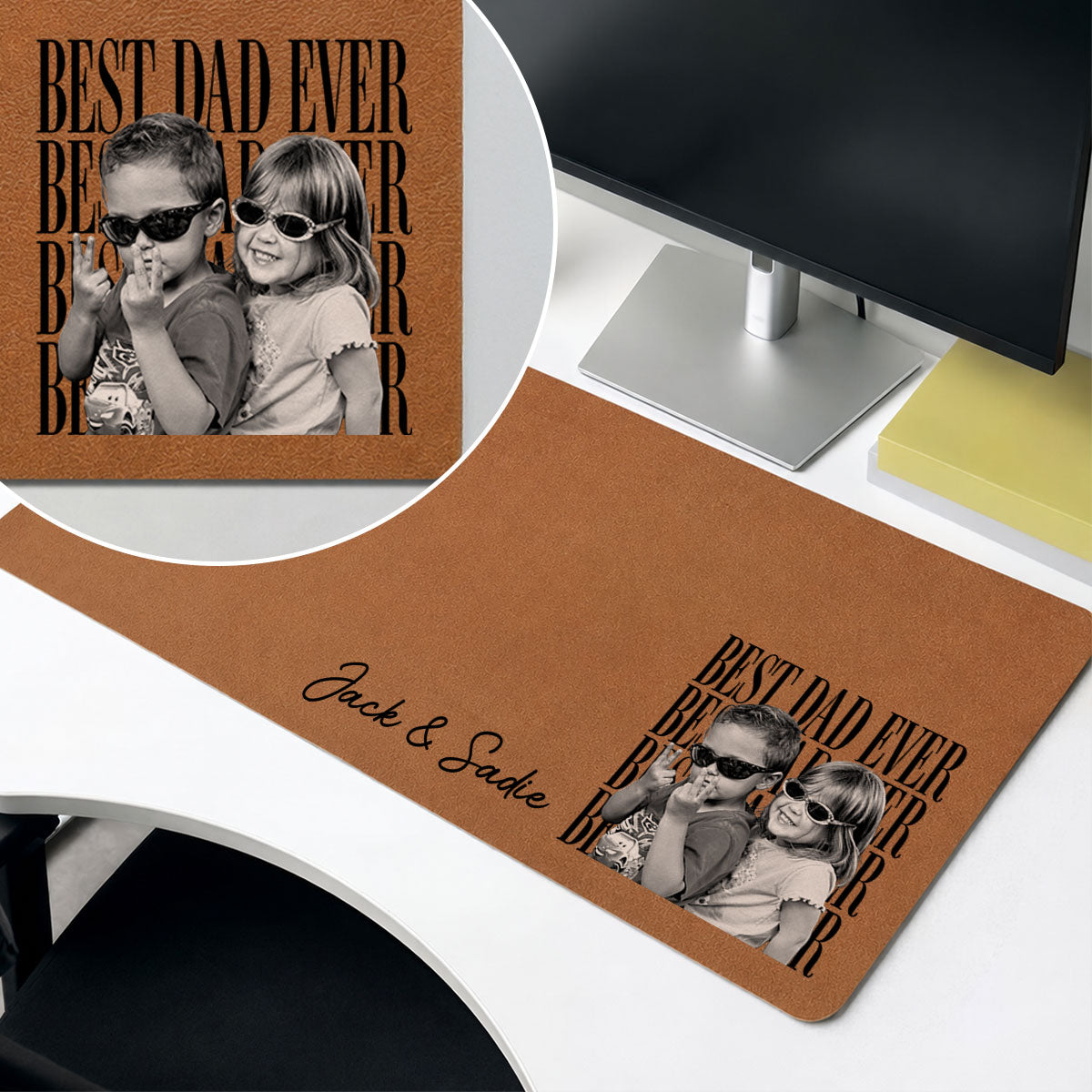 Best Dad Ever Custom Kids Photo - Personalized Desk Mat - Father's Day Gift For Dad, Husband