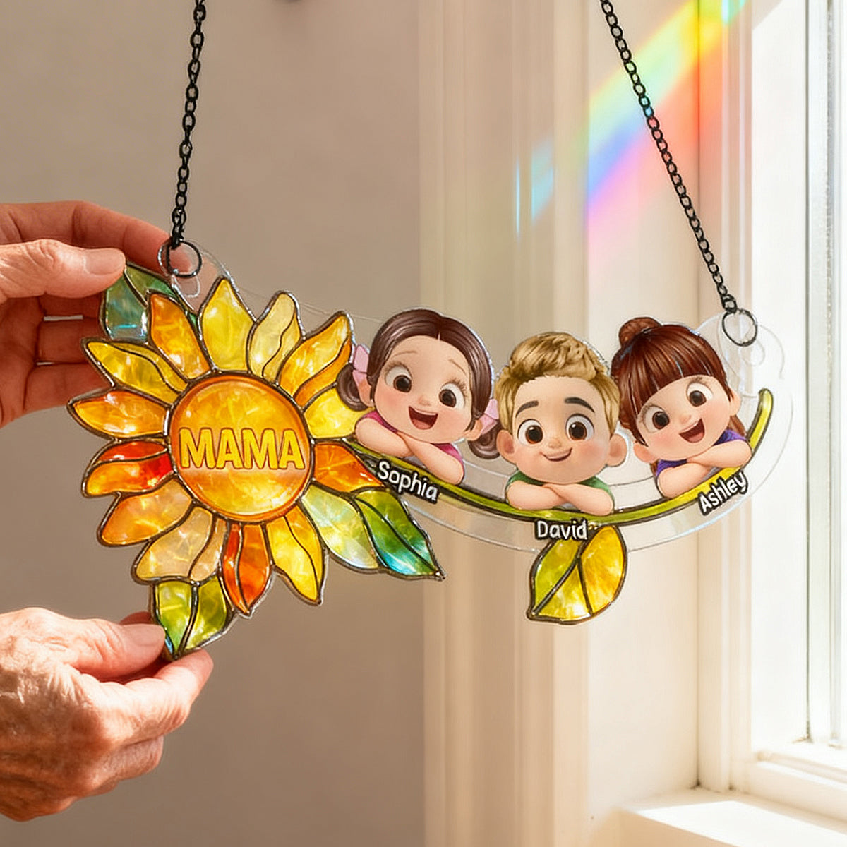 Grandkids Children Sunflower - Personalized Suncatcher - Heartfelt Mother's Day Gift for Grandma, Mom, Wife