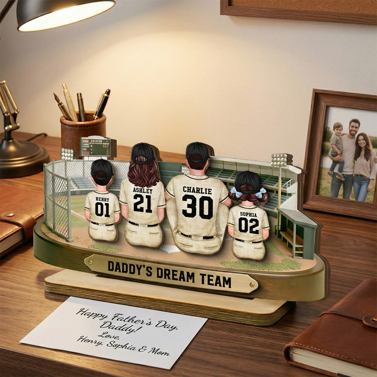 Baseball Family Daddy's Mommy's Dream Team - Personalized 2-Layered Wooden Plaque -  Gift For Baseball Dad, Mom