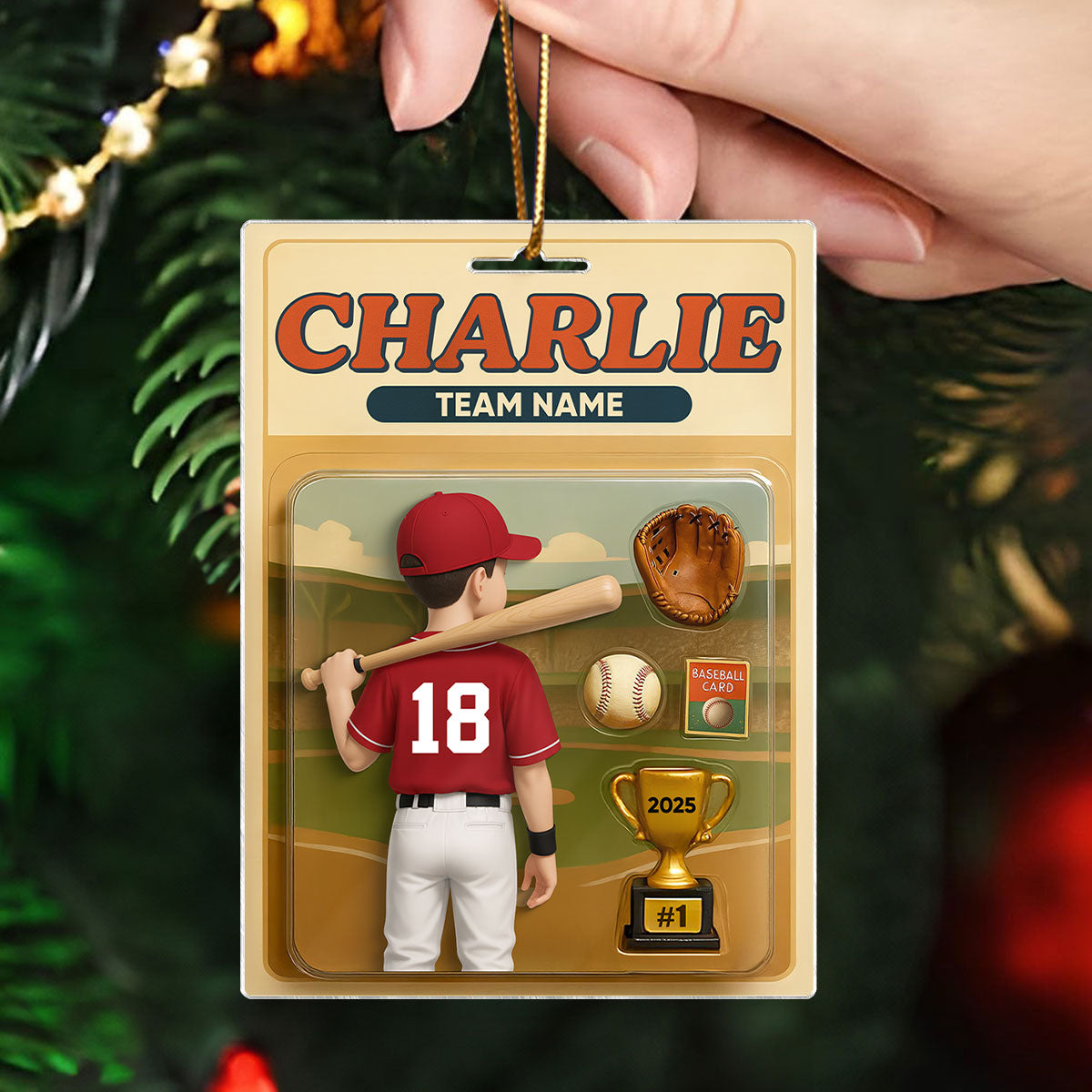 Baseball Player Custom Figure 3D Effect - Personalized Acrylic Ornament - Christmas Gift for Son, Daughter, Grandkids