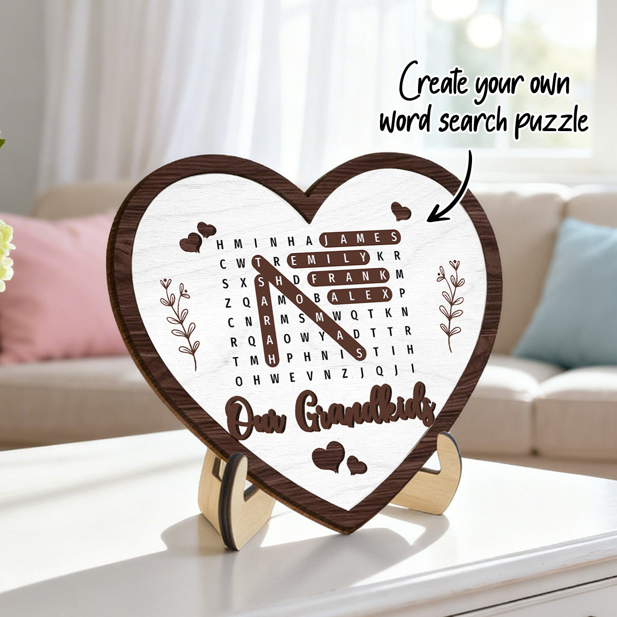Our Grandkids Word Search Puzzle - Personalized 2-Layered Wooden Plaque - Gift for Grandma