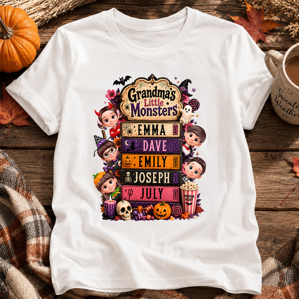 Retro Halloween Movie Grandma Grandkids - Personalized Shirt - Halloween Gift, Gift For Grandma