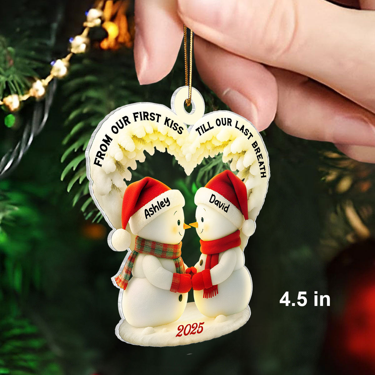 Snowmen Couple From Our First Kiss Till Our Last Breath - Personalized Acrylic Ornament - Christmas Gift for Couples