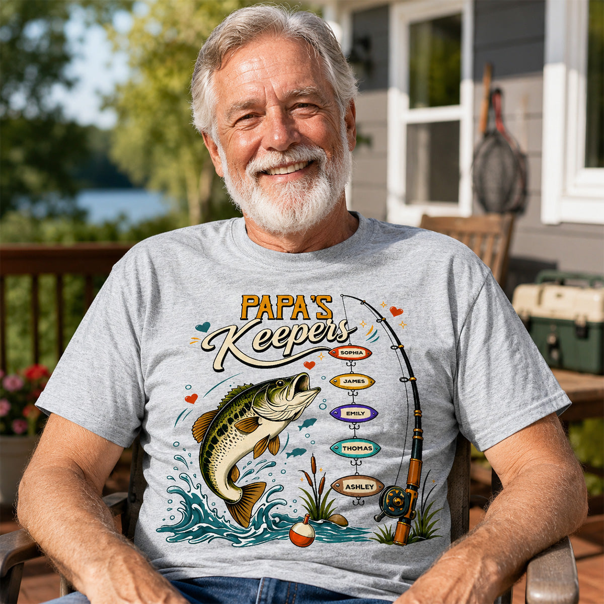 Grandpa's Keepers Fishing With Grandkids Names, Father's Day Papa Gift - Personalized Shirt