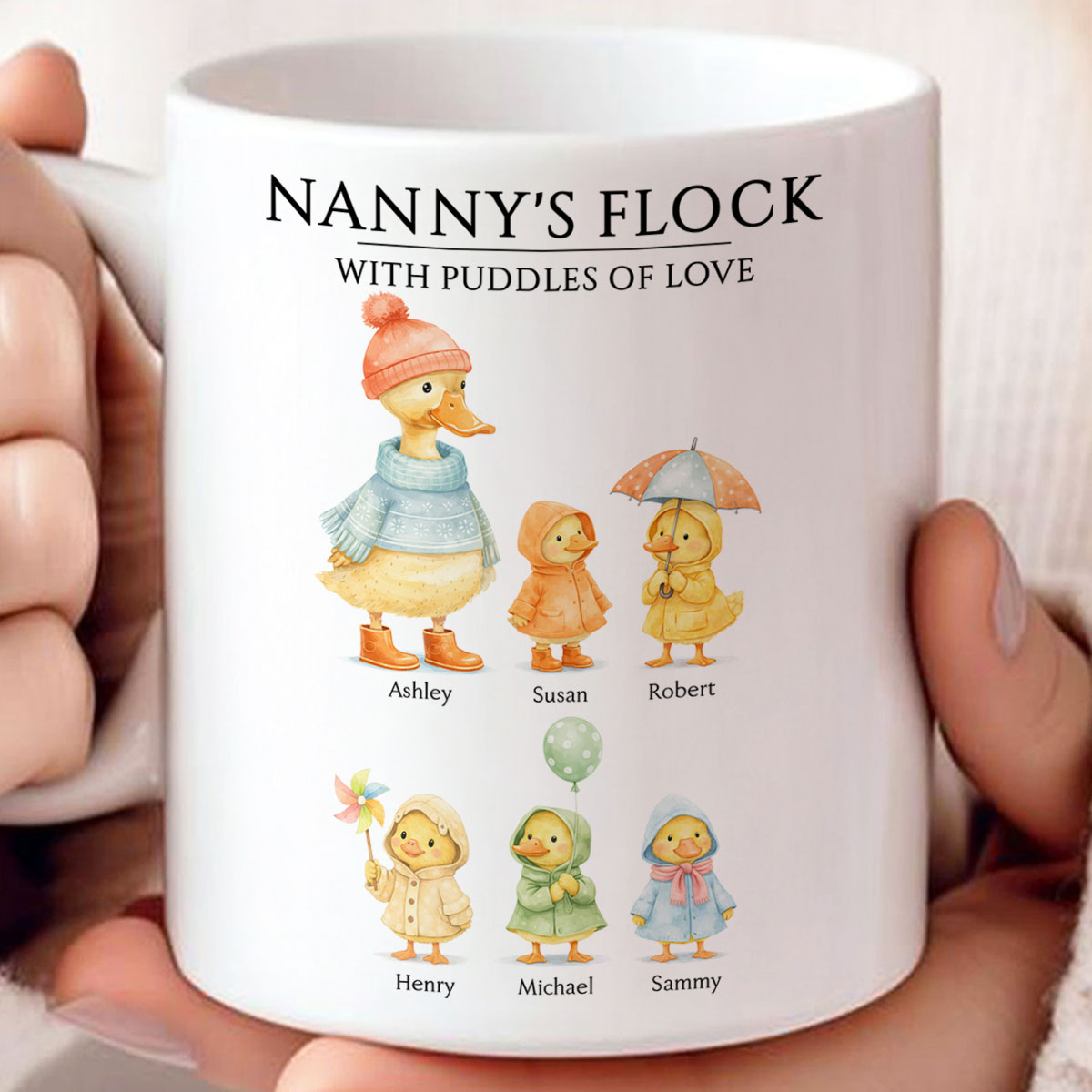 Nanny's Flock with Puddles of Love - Personalised Mug - Gift for Grandma