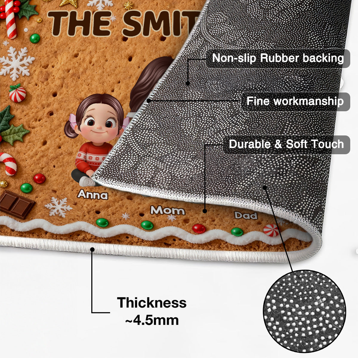 3D Effect Gingerbread Family Together Christmas - Personalized Doormat
