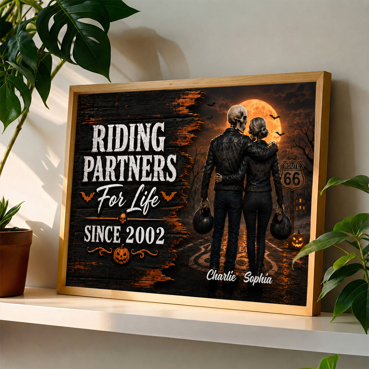 Skeleton Biker Couple Riding Partners For Life - Personalized Poster - Halloween Decor Gift, Gift For Couple