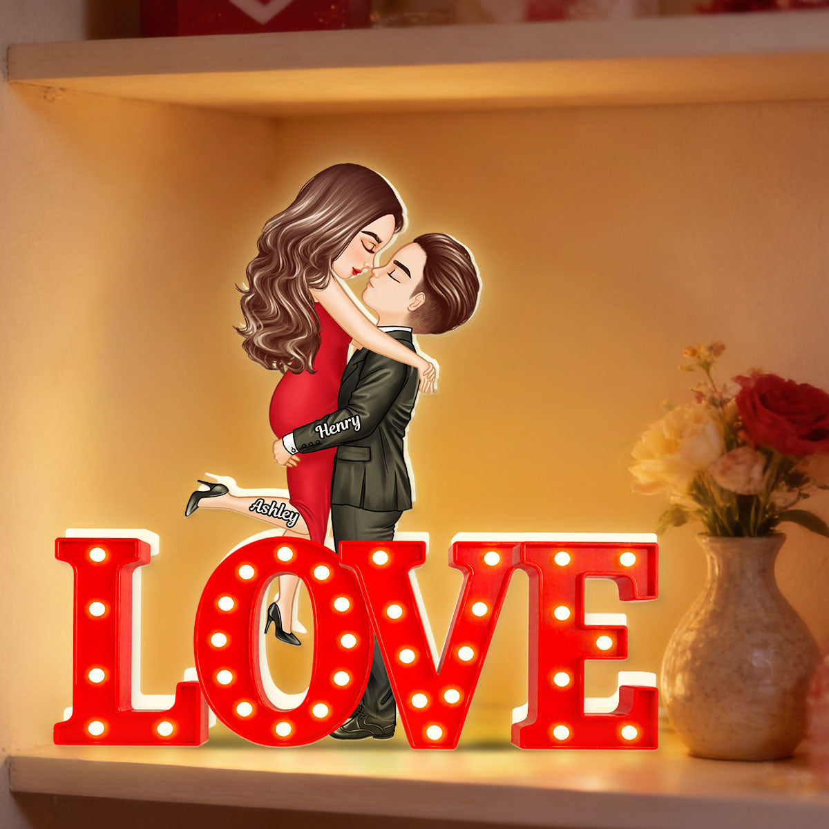 Love Couple Kissing - Personalized Light Box - Gift for Couple
