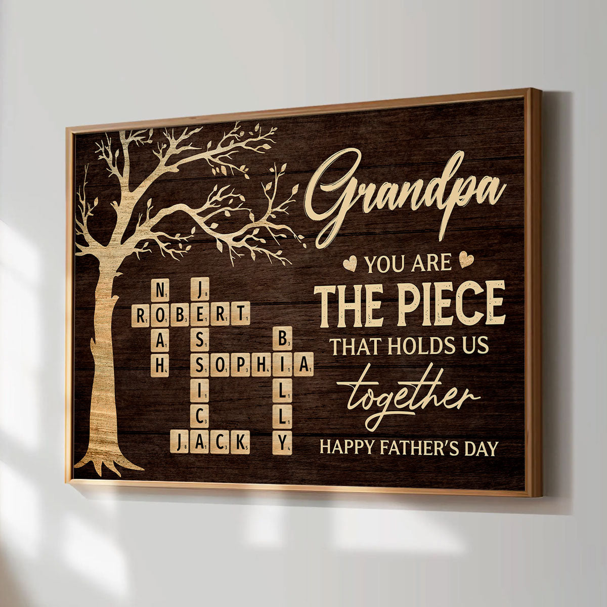 Rustic Tree Of Life Grandpa Dad You Are The Piece That Holds Us Together Crossword Puzzle Art - Personalized Poster - Gift For Dad, Grandpa