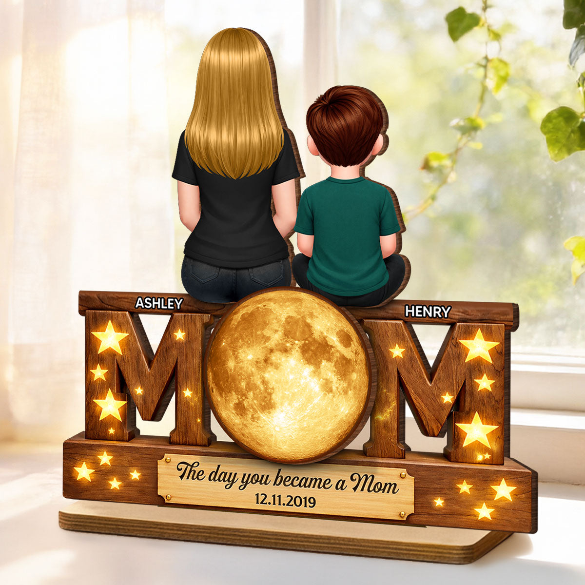 The Day You Became A Mom Daughter Son - Personalized 2-Layered Wooden Plaque - Heartfelt Gift For Mom, Grandma