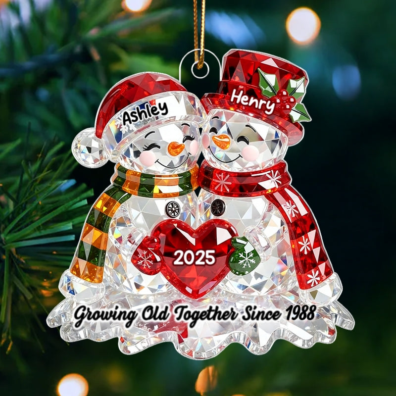 Snowman Couple 3D Crystal Effect - Personalized Acrylic Ornament - Christmas Gift for Couple