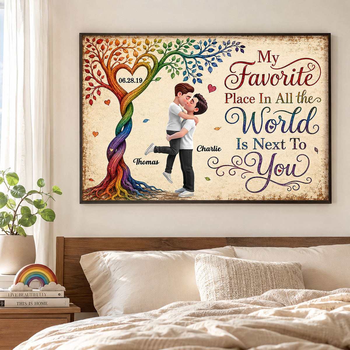 My Favorite Place is Next to You LGBTQ+ Couple - Personalized Poster - Heartfelt Anniversary Gift for Her, for Him, Pride Month Decor