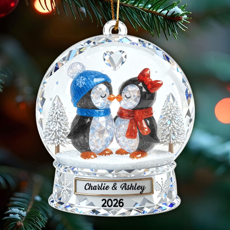 Penguin Couple 3D Crystal Effect - Personalized Acrylic Ornament - Christmas Gift for him, Gift for her