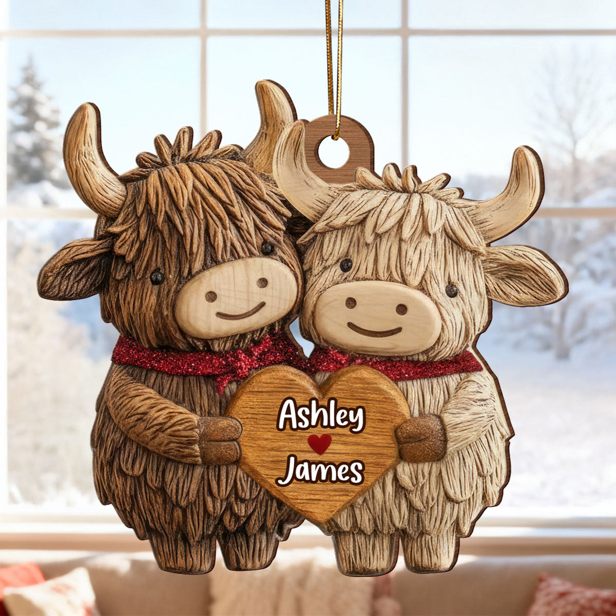 3D Effect Animal Couple Heart - Personalized Wooden Ornament - Gift For Him, Gift For Her